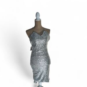 Rehab Glittering Silver Backless Dress